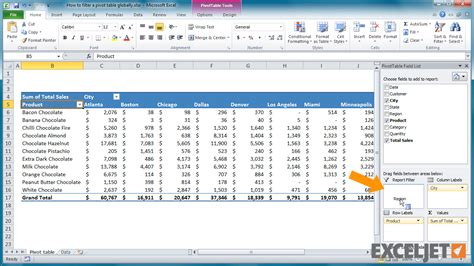 how to filter more than one column in a pivot table