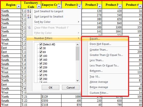 how to filter numbers in excel