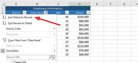 how to filter oldest to newest in excel