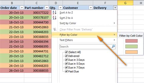 how to filter row by color in excel