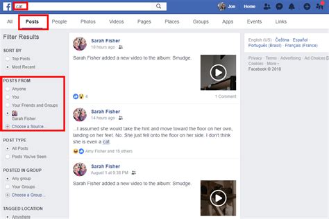 how to find a post on facebook page