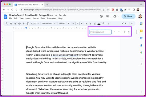 how to find a specific word in google docs
