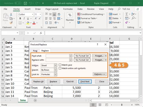 how to find and replace in excel sheet