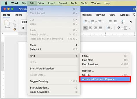 how to find and replace text in word on mac