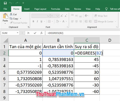 how to find arctan in excel
