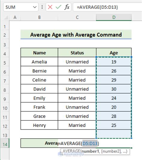 how to find average age of a group in excel