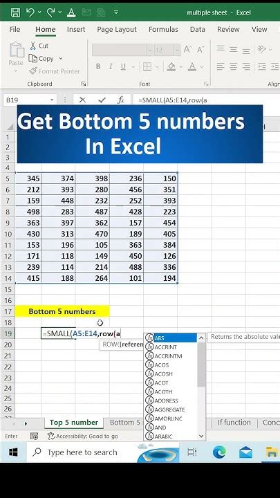 how to find bottom 5 in excel