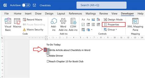 how to find checklist in word