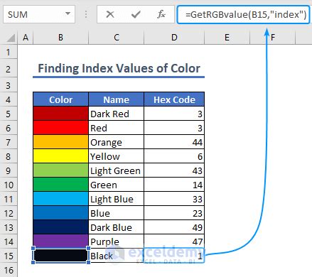 how to find color value in excel