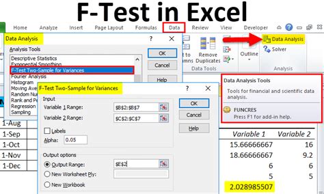 how to find f test in excel