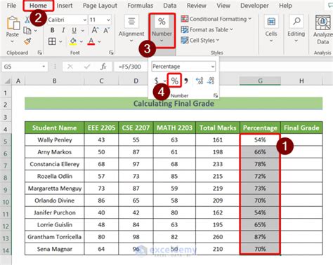 how to find grade of students in excel