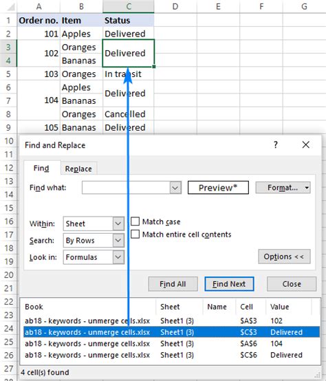 how to find merged cells in excel for mac