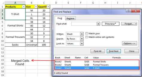 how to find merged cells in excel sheet