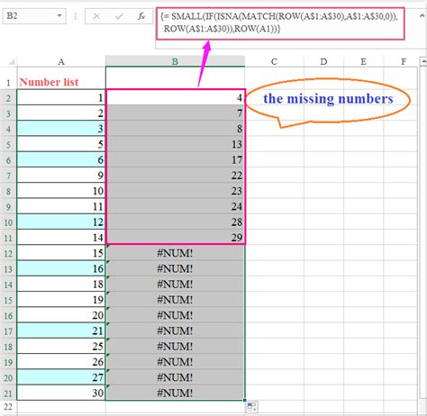 how to find missing number in excel column