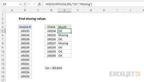 how to find missing number in excel list