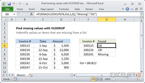 how to find missing number in excel vlookup