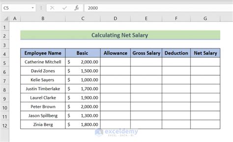 how to find net salary in excel