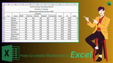 how to find rank in mark sheet in excel