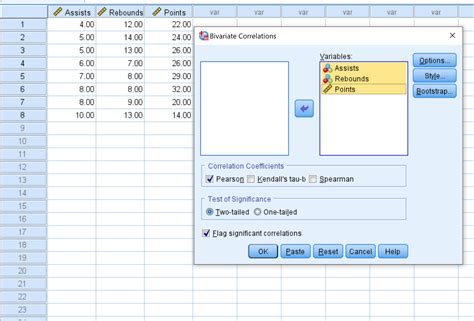 how to find relationship between two variables in spss
