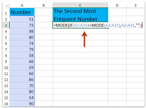 how to find second most common number in excel