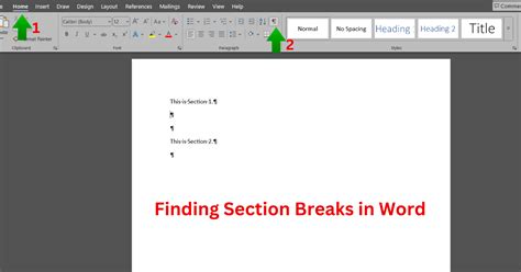 how to find section break in word document