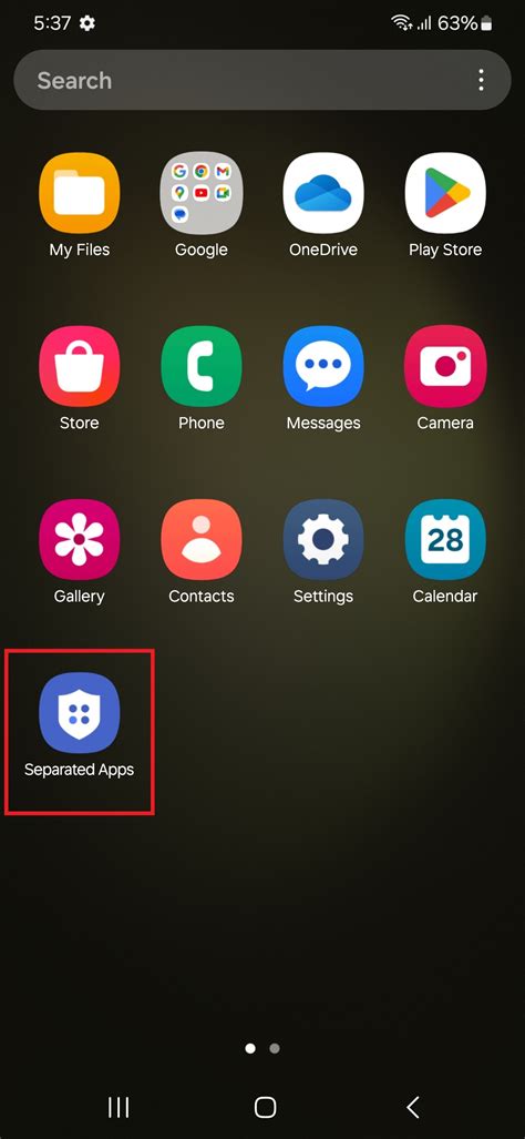 how to find separated apps on android samsung