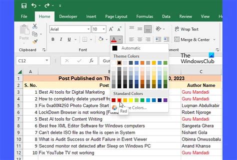 how to find text color in excel