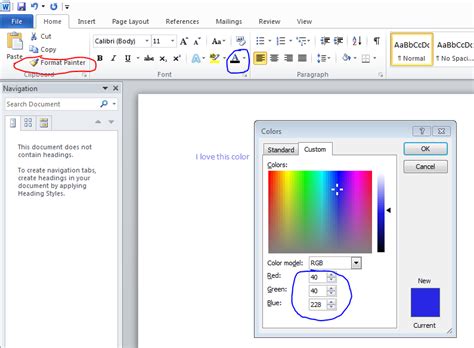 how to find the exact color of an image in word