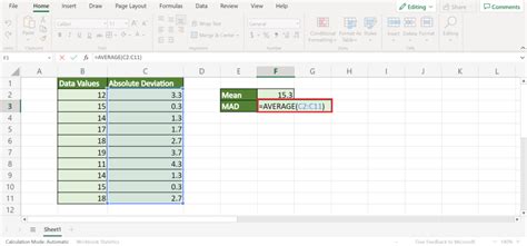 how to find the mean absolute deviation in excel