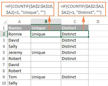 how to find unique values in excel between two columns