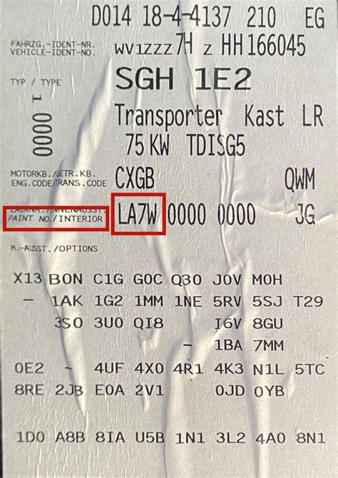 how to find vw transporter paint code