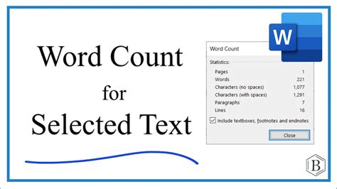 how to find word count of highlighted text in word