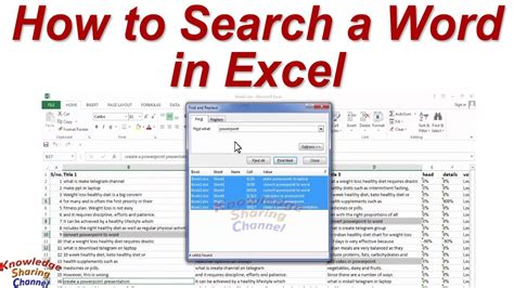 how to find words in excel sheet
