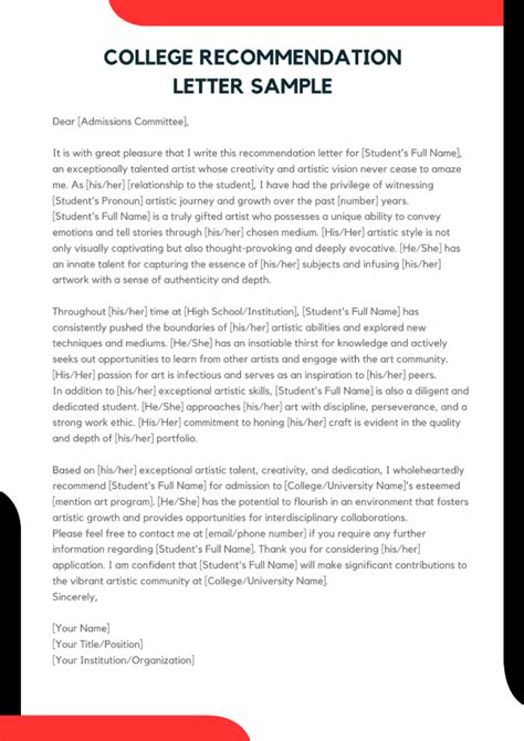 how to format a letter of recommendation for college