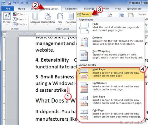 how to format a word document with sections