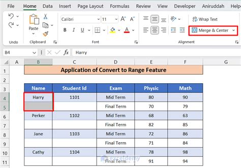 how to format as table in excel with merged cells