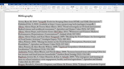how to format bibliography in word