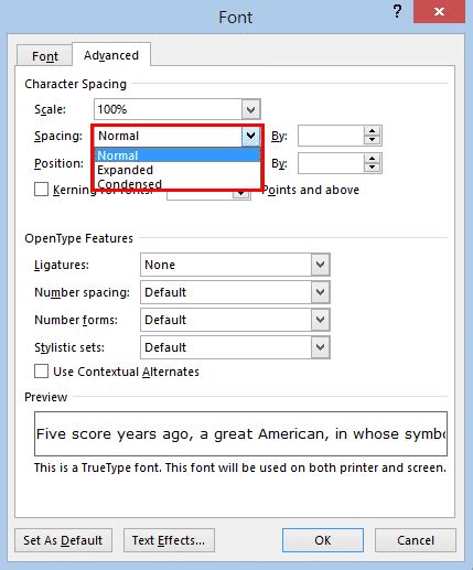how to format character spacing in word