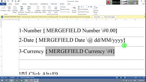 how to format currency in excel for mail merge