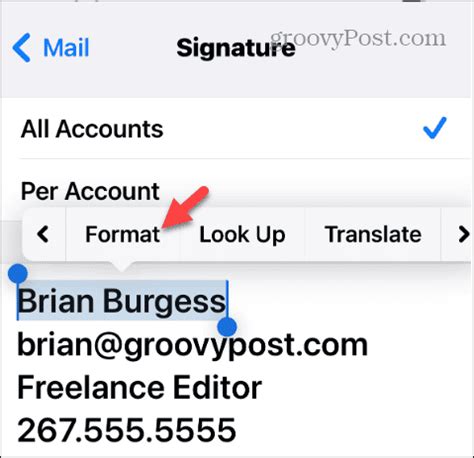 how to format email signature on iphone