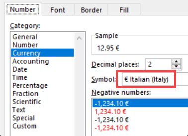 how to format euro currency in excel