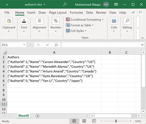 how to format json in excel cell