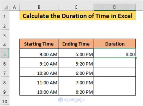 how to format length of time in excel