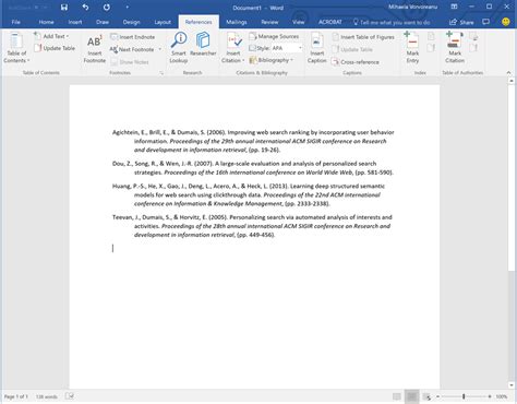 how to format references in word document