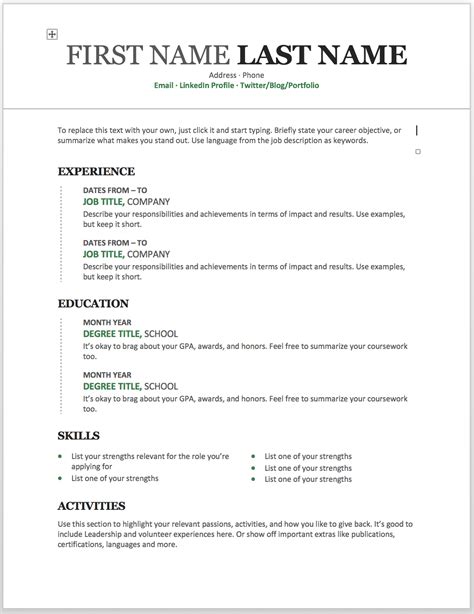 how to format resume in word