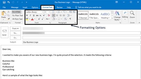 how to format text in outlook