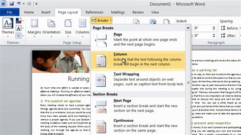 how to format text into 2 columns word
