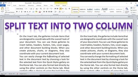 how to format the selected text as two columns