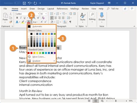 how to formatting text font size and font color in ms word
