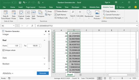 how to generate 100 random numbers in excel